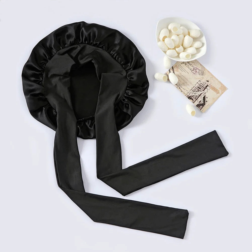 19 Momme mulberry silk sleep cap in Midnight Onyx