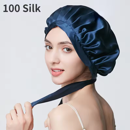 Double-lined mulberry silk sleep cap detail