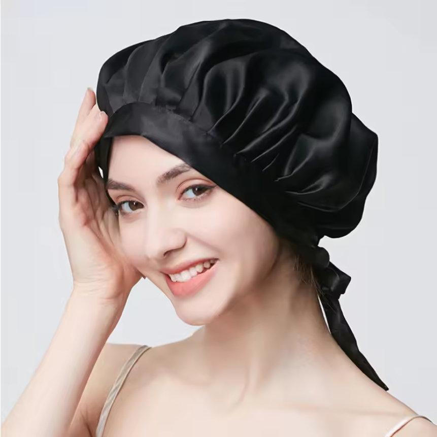 Adjustable mulberry silk sleep cap for overnight hair protection